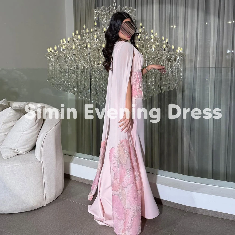 Simin Damen-Abendkleider mit individuellen Blumen, V-Ausschnitt, Falten, Meerjungfrau, Saudi-Arabien, mit ärmellosen, bodenlangen, eleganten Kleidern