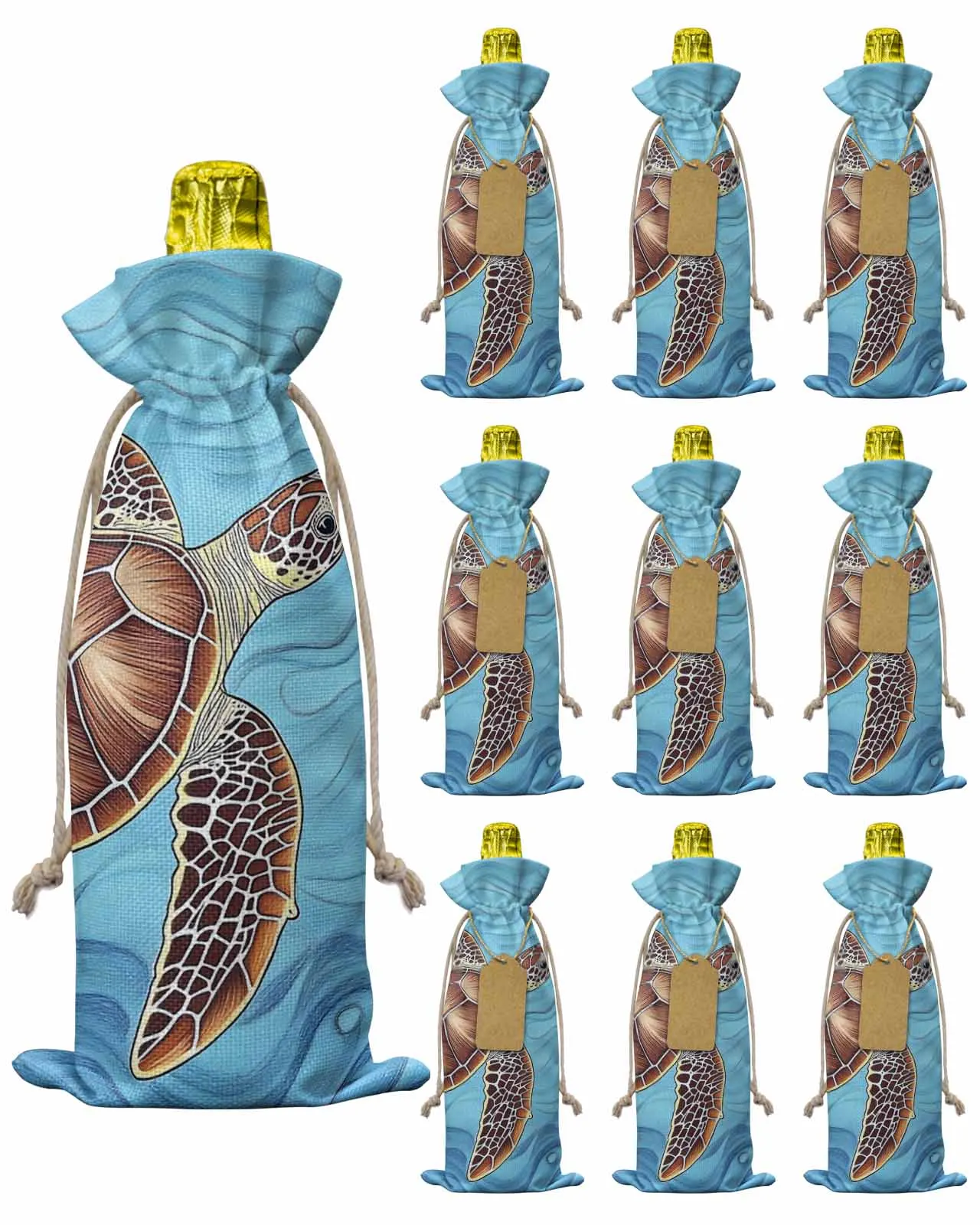 

10pcs Wine Bottle Covers Ocean Animal Turtle Fish Wine Holder Carrier Packaging Bag Wedding Party Decor Gift