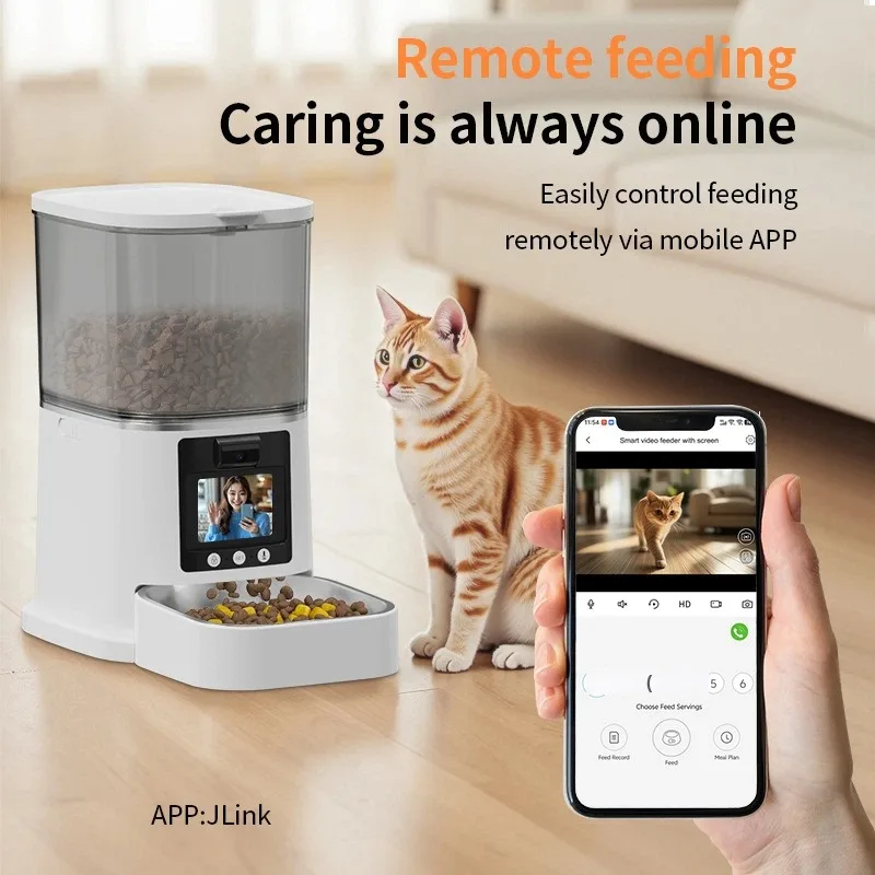 

Pet Bowl Automatic Food Feeder 4MP Camera 6L Large Capacity Remote Monitoring APP Support Cat Dog Smart Feeder 1.7kg Cat Dog