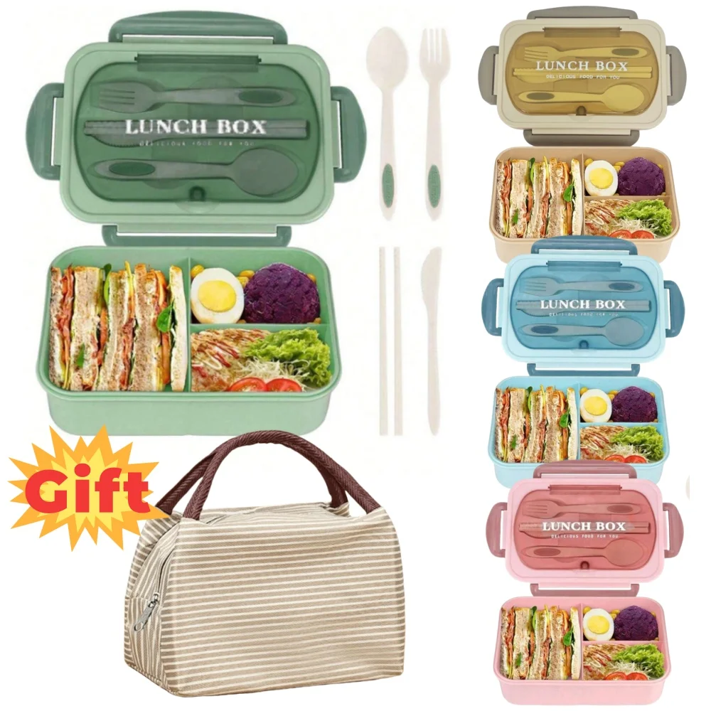 40.58oz Lunch Box with Utensils & Insulated Bag 3 Compartments Leak-Proof Bento Lunch Box for Students Workers Healthy Meal Prep