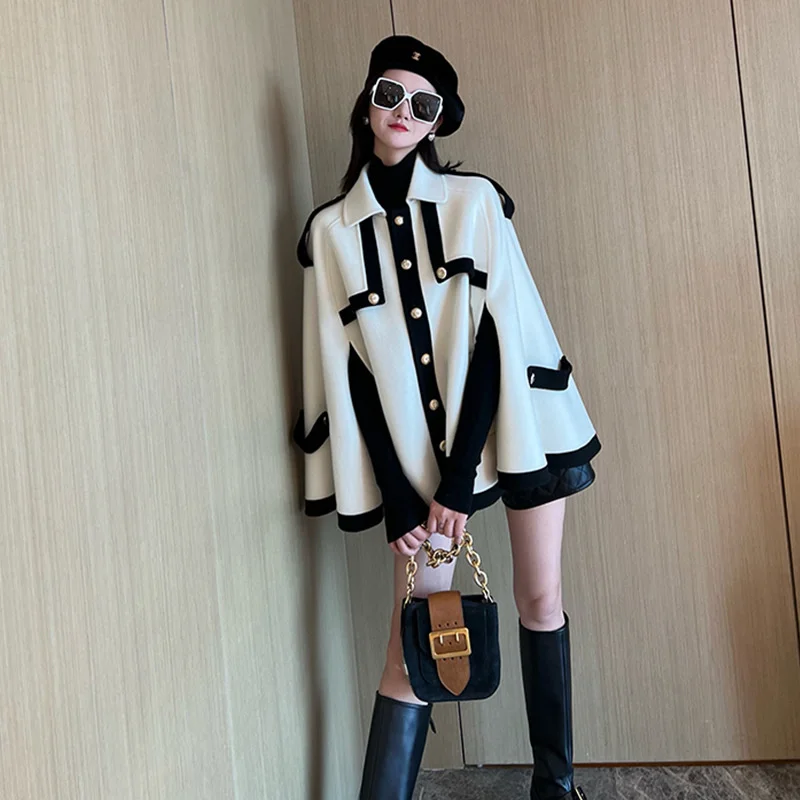 2024 Autumn And Winter New Fashionable and Versatile Medium to Long Cape Woolen Coat for Women