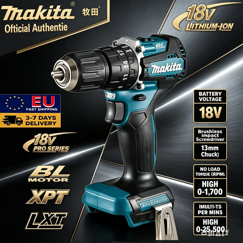Batteria ricaricabile Makita 18V originale al 100% DHP487, trapano avvitatore elettrico a impulsi senza spazzole 13MM 35+3 con coppia, cacciavite elettrico senza fili, utensile elettrico per batteria