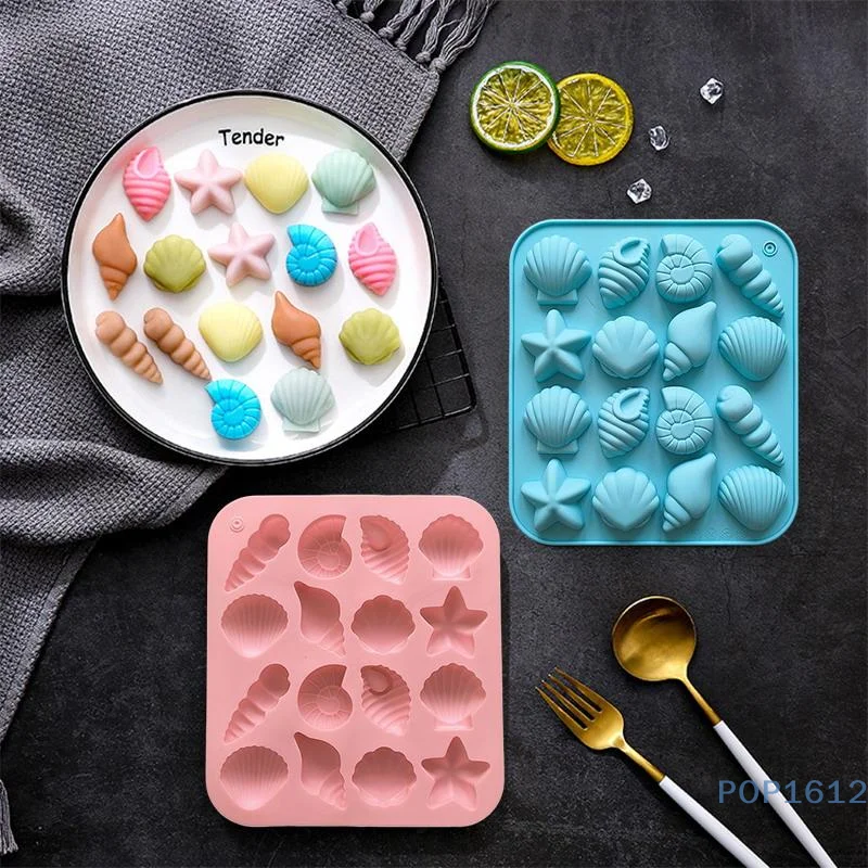 

16 Cavity Seashell Conch Starfish Silicone Molds Ocean Silicone Mold DIY Pudding Ice Grid Candy Chocolate Cake Baking Mold