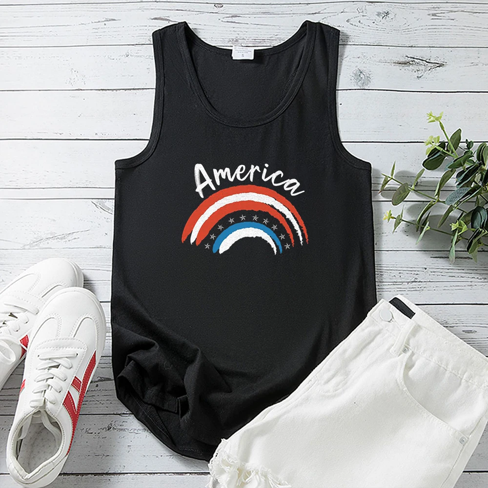 Seeyoushy America Flag Element Rainbow Print Independence Day Liberation Day Summer Womens Tank Top Y2K Trend Top Fashion Blazer