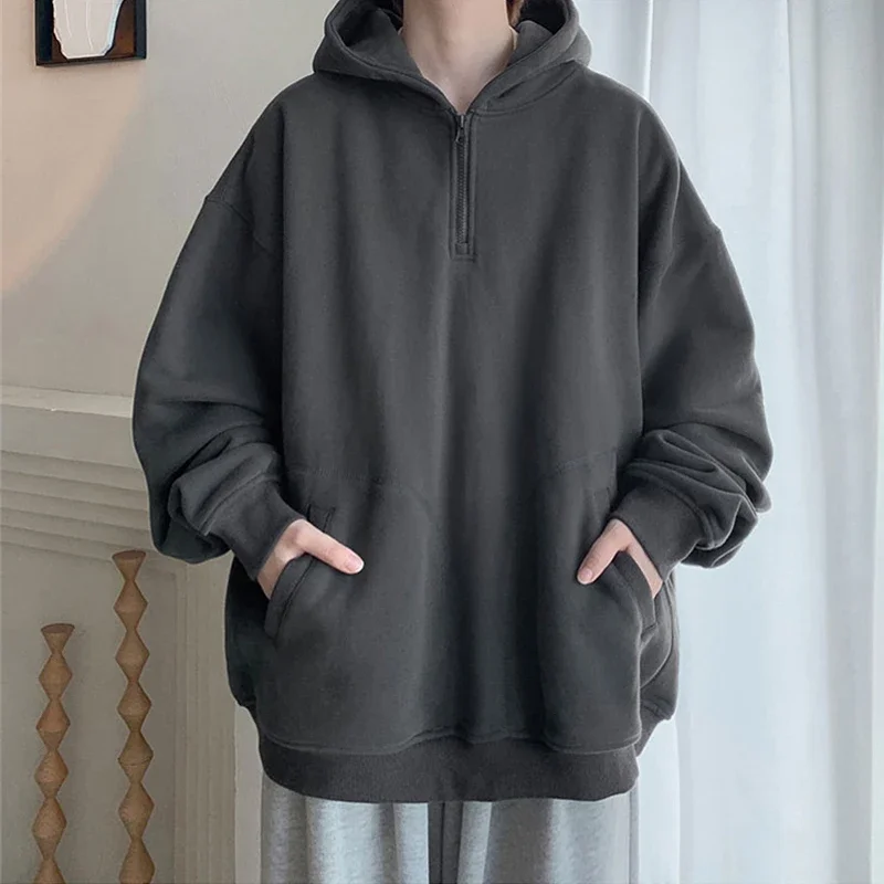 New Half Zipper Pullover Y2K Hoodies For Men Autumn Fleece Streetwear Oversize Hooded Sweatshirt Vintage Hoody Tracksuit Clothes