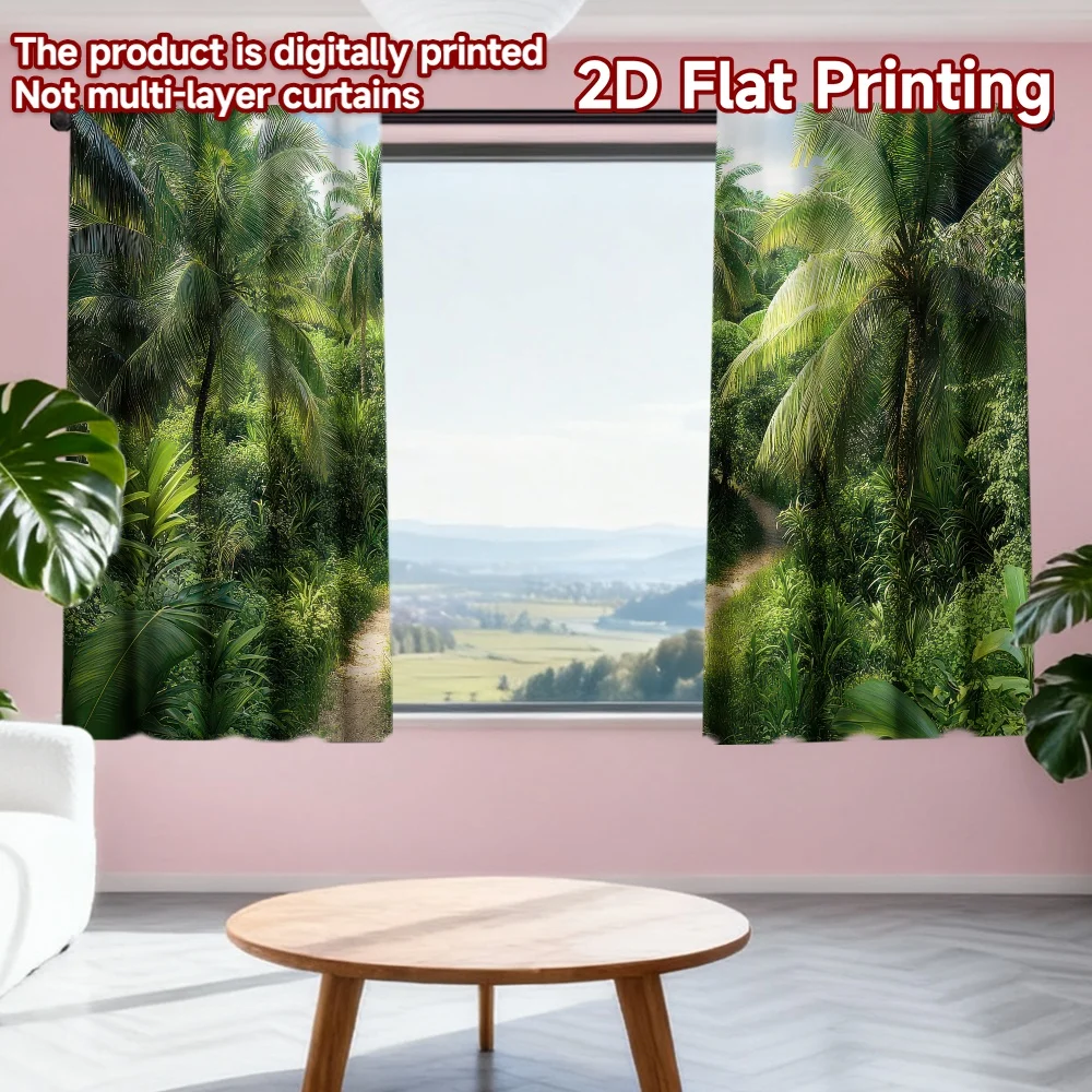 

2D flat printing 2pcs Window Treatment Curtains Sunny Tropical Pathway Digital Printed Polyester Drapes Festive Wall Decor