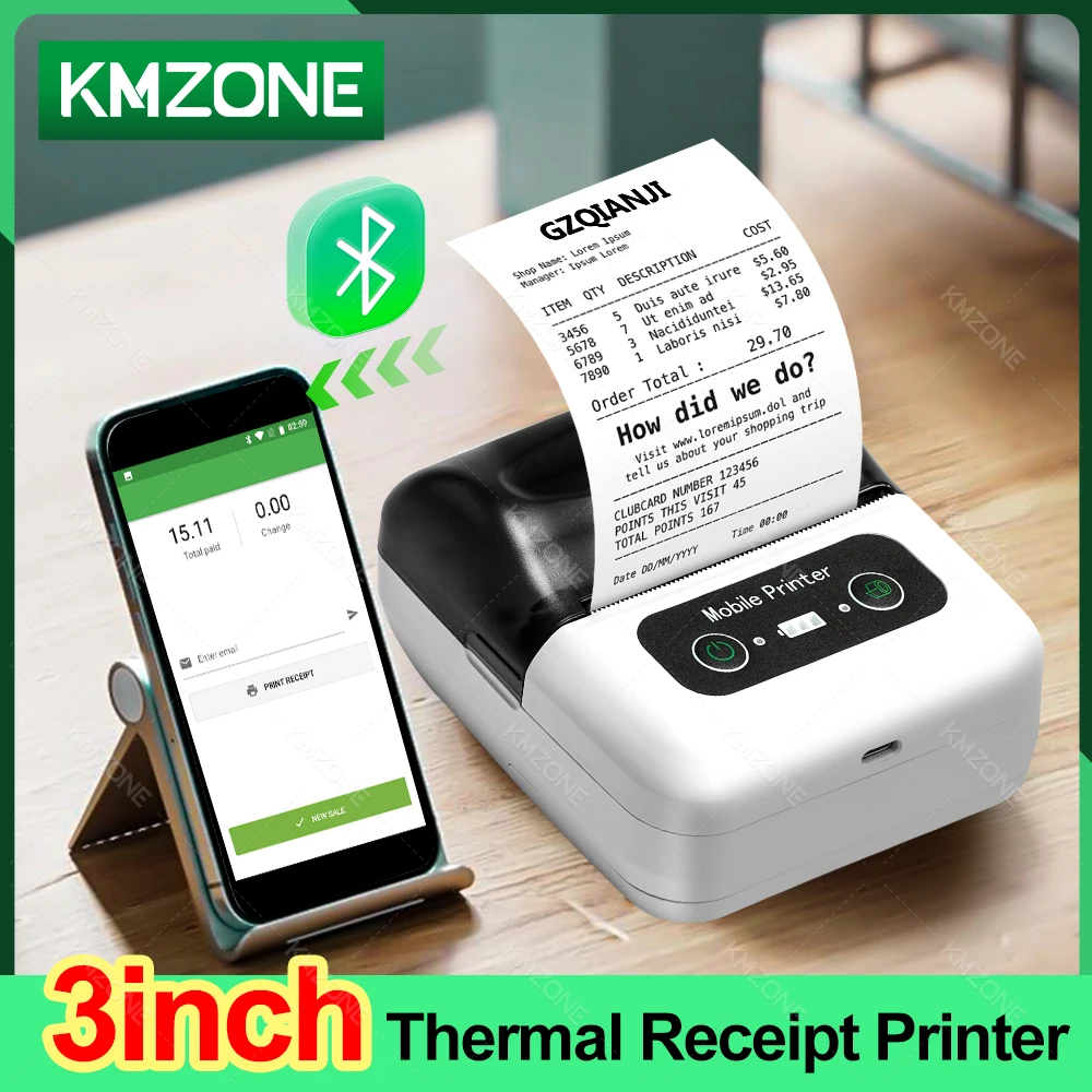 3 inch 80mm Thermal Receipt Printer POS Bluetooth Wireless Portable Mini Maker Support Loyverse on Android Ticket Print Device