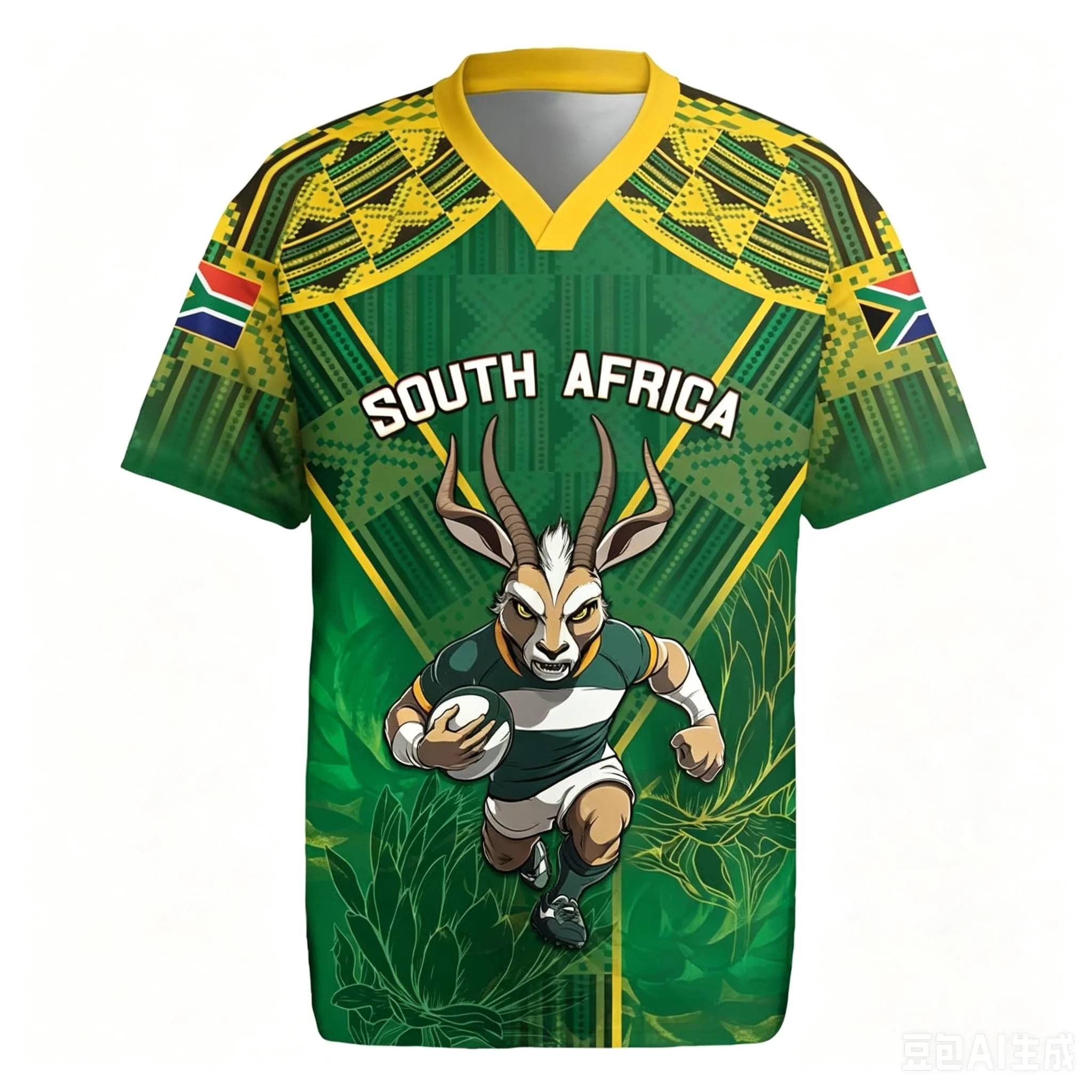 2026 New Men V Neck Rugby Jersey South Africa 3D Full Print T Shirt Flag Short Sleeve Sports Training Casual Tops for Male