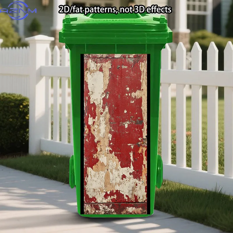 Rusty Texture Trash Can Sticker, Red & White Self-Adhesive Art Stickers, Vintage Appearance Trash Can Stickers, Deteriorated L
