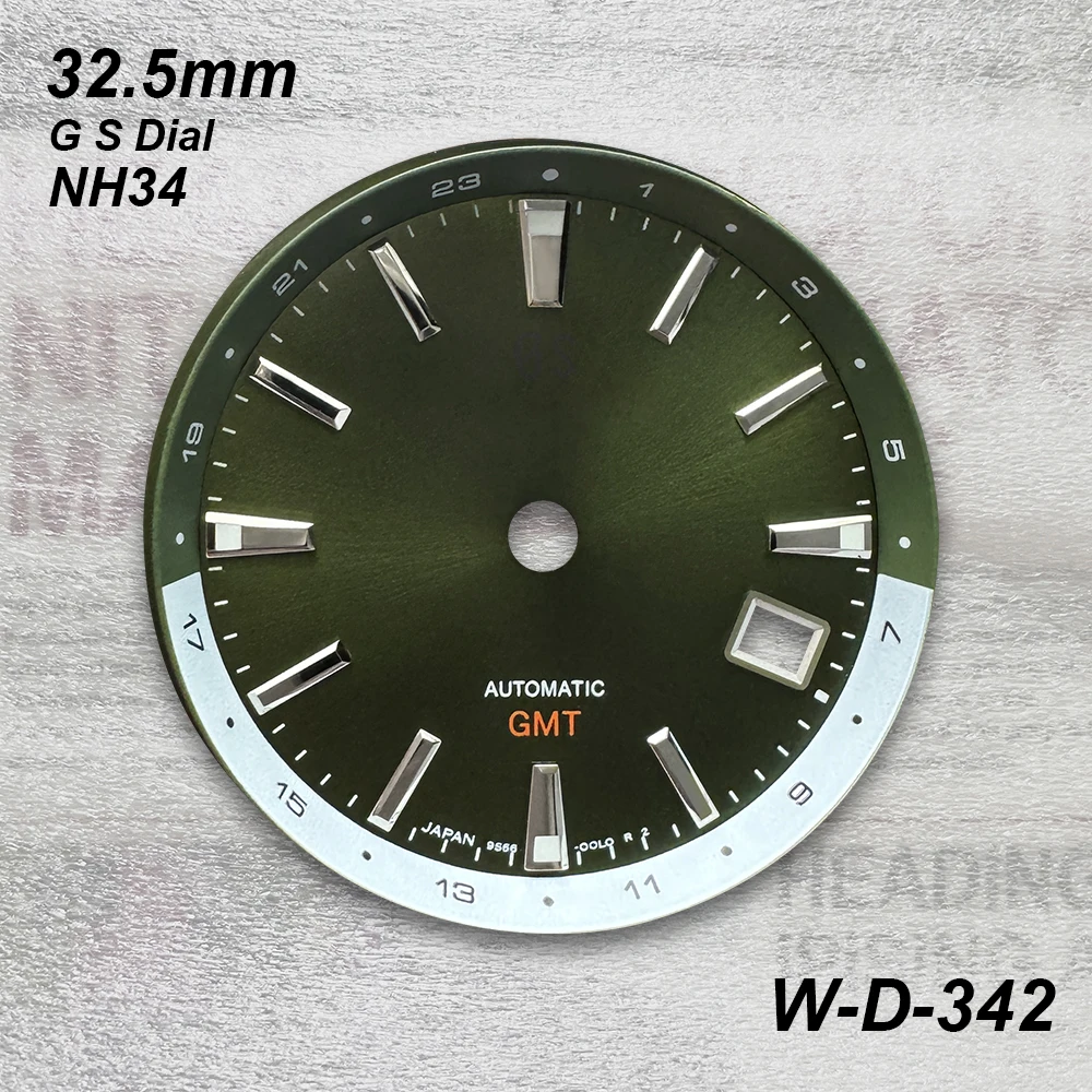 32.5mm G S Logo GMT Dial Suitable For NH34 Movement Green Luminous 3.8 O'clock Calendar Watch Modification Accessories