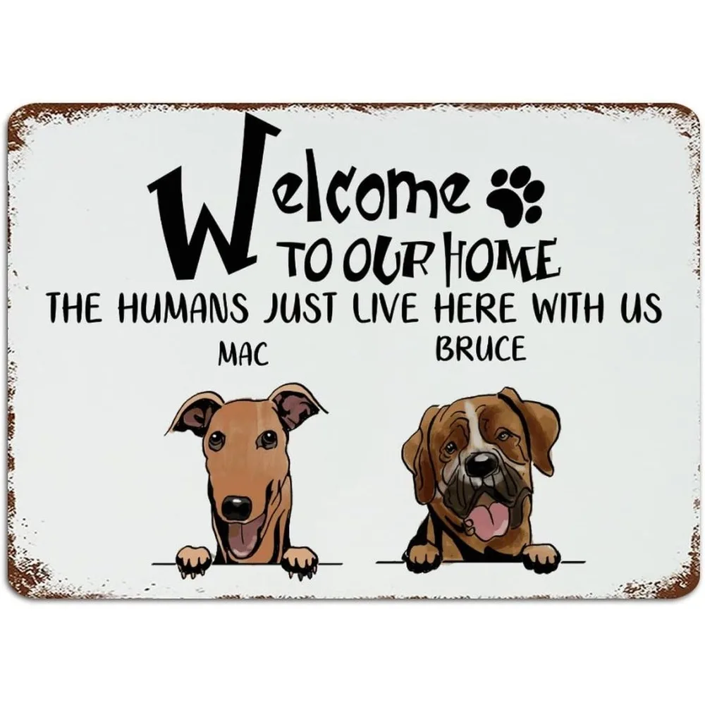 CIFbuy Custom Dog Names Vintage Metal Plaque,Welcome Home Pet Wall Ornament Gift (For Decoration Only)