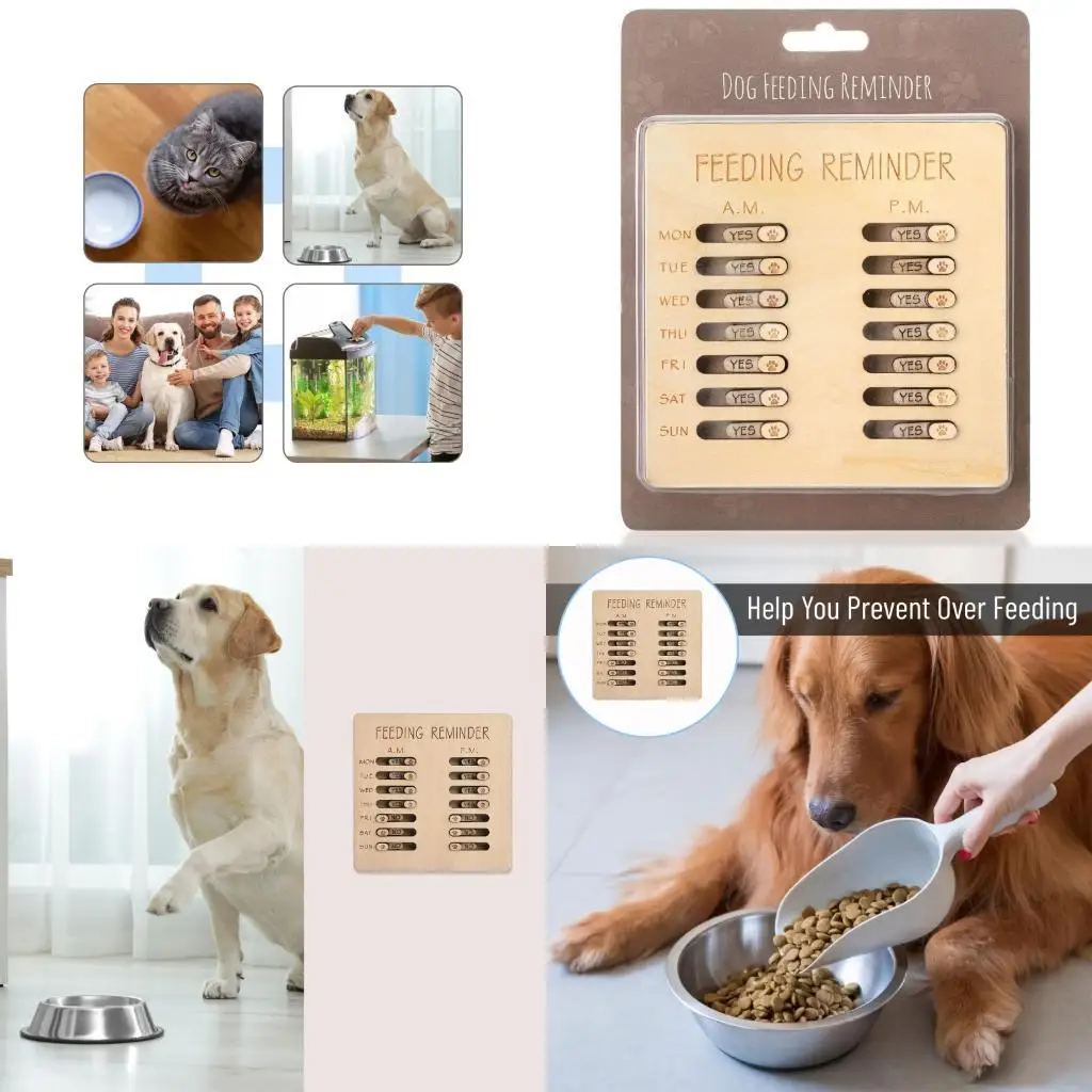 Dog Feeding Chart Wooden Board For Busy Owners with Feeding Switches User Friendly Sliding Indicators Solution