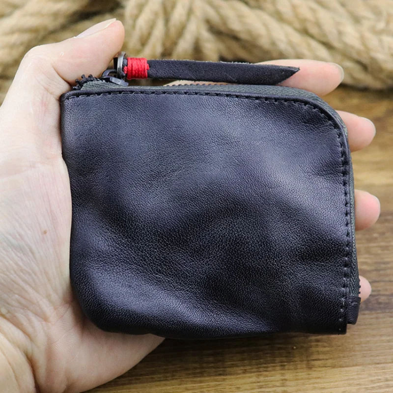 New Top Layer Cowhide Vintage Vegetable Tanned Leather Wallet Simple Japanese Style Zipper Wallet
