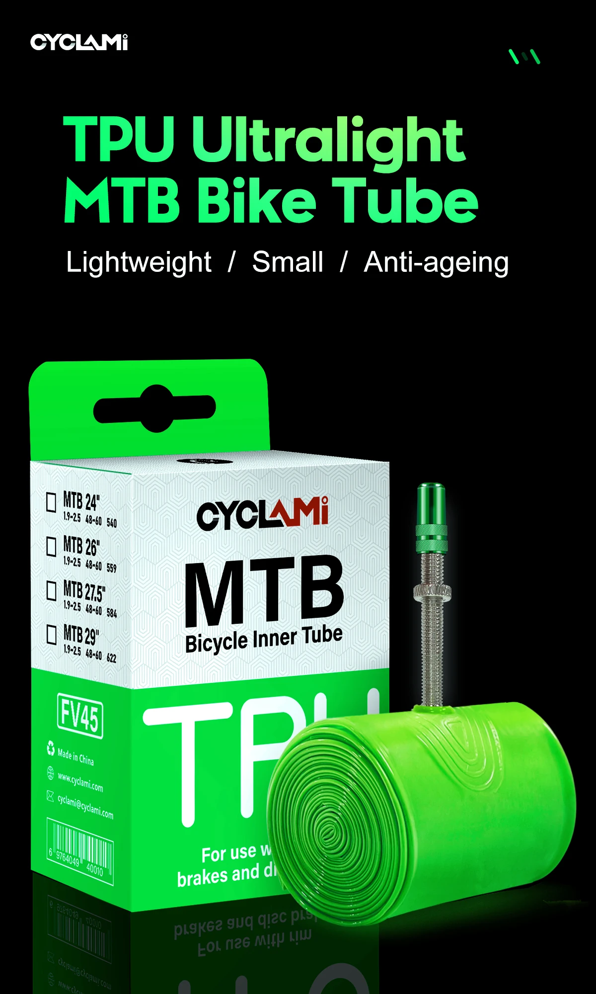 Ultraleichter Mountainbike-Schlauch 26 27,5 29 Zoll MTB-Zyklus Fahrrad TPU-Material Reifen 45 mm französisches Ventil Superleicht CYCLAMI – Detail 3