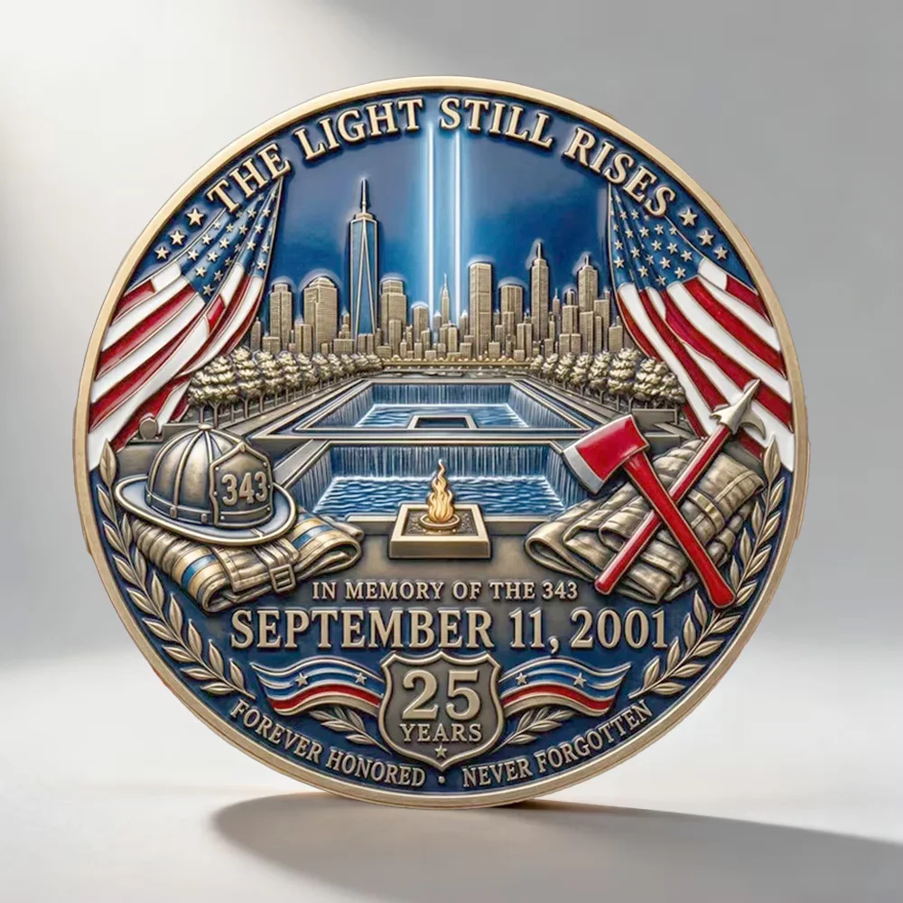 9/11 25th Anniversary 343 Fallen Firefighters Bronze Plated Memorial Coin Never Forget WTC Tribute Souvenir Coin Home Decoration