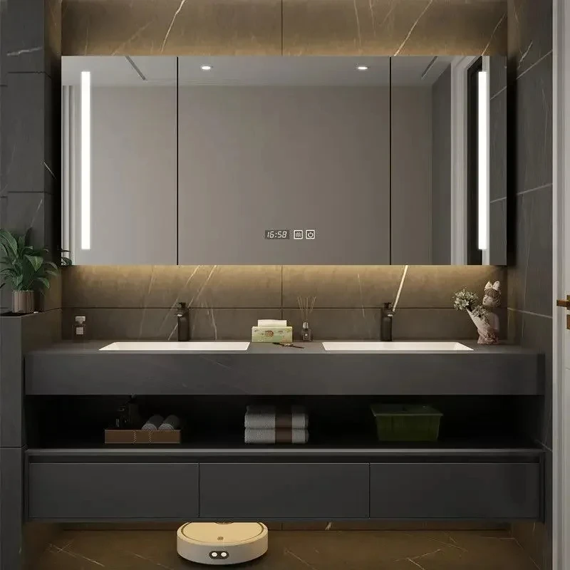 

New Modern Minimalist Bathroom Cabinets Slate Integrated Seamless Washbasin Bathroom Vanity Cabinet With Sink Bathroom Furniture