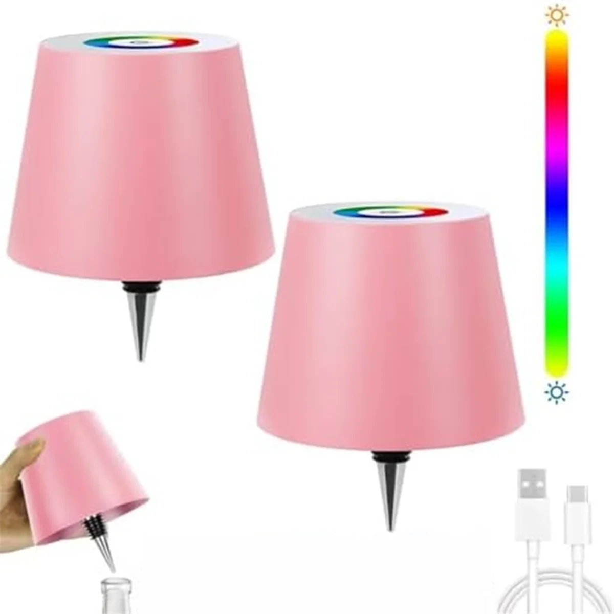 2PCS Wireless Bottle Lamp RGB Modes & 3 Color Stepless Dimming Bottle Lamp Shade for Parties Bars Restaurants