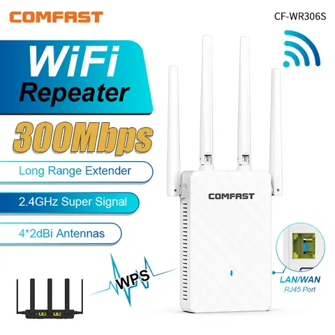 Comfast 300Mbps 무선 리피터 4*2dBi WiFi 익스텐더 Wifi 홈 라우터 EU 플러그 AP/WIFI 브리지 2.4G WiFi 신호 증폭기 WPS