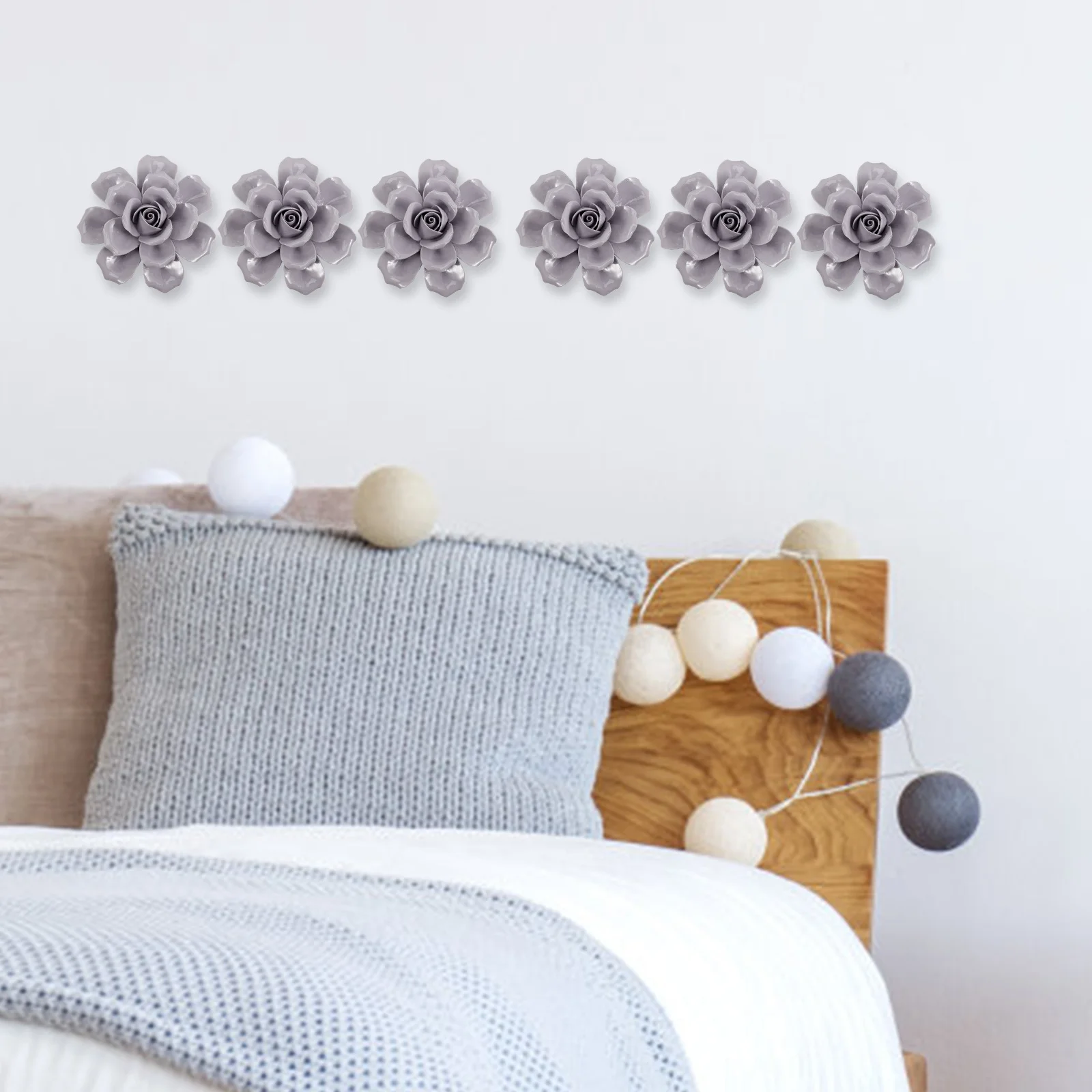 

3D Ceramic Flower Wall Decor Rose Sculpture Hanging Ornament for Living Room Bedroom Kitchen Coffee Shop Fence Backdrop