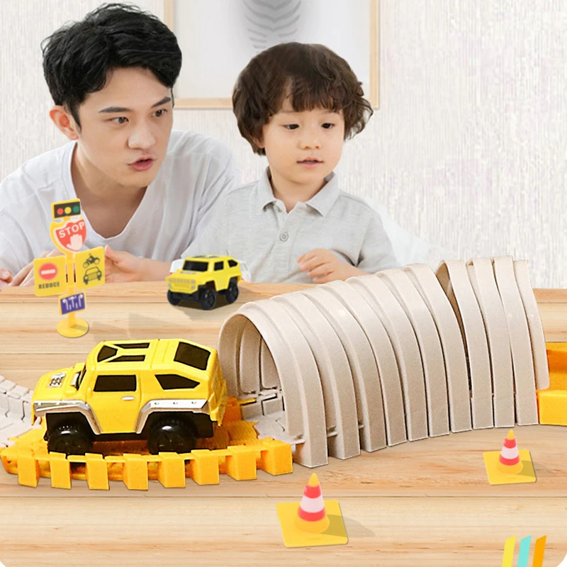 333pcs DIY Educational Toys Mini Car and Train Track Sets Children\'s Railway Hot Racing Vehicle Models Flexible Track Game Brain