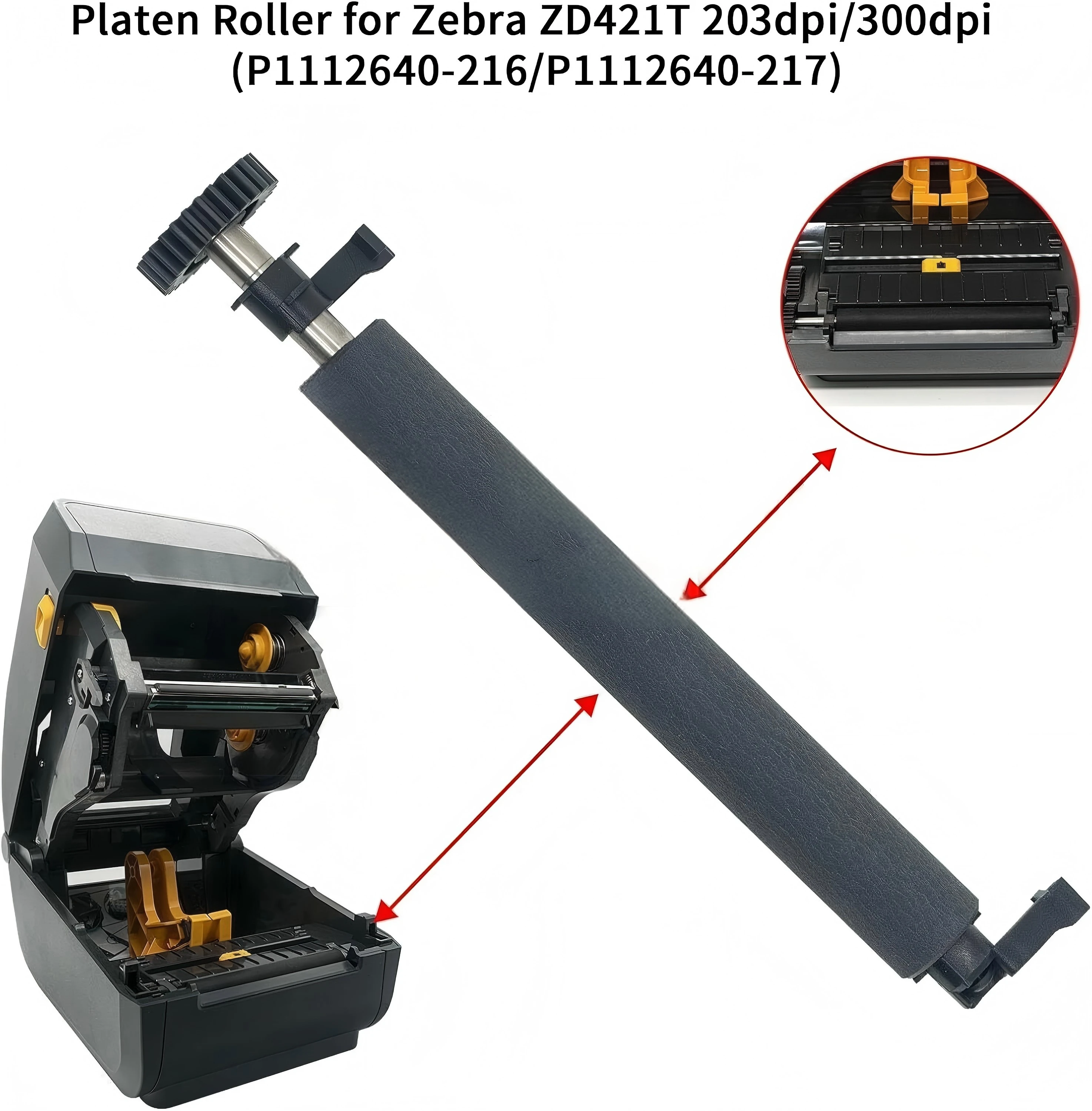Rodillo de Platen para Zebra ZD220T ZD230T ZD421T 203dpi/300dpi (P1112640-216/P1112640-217)