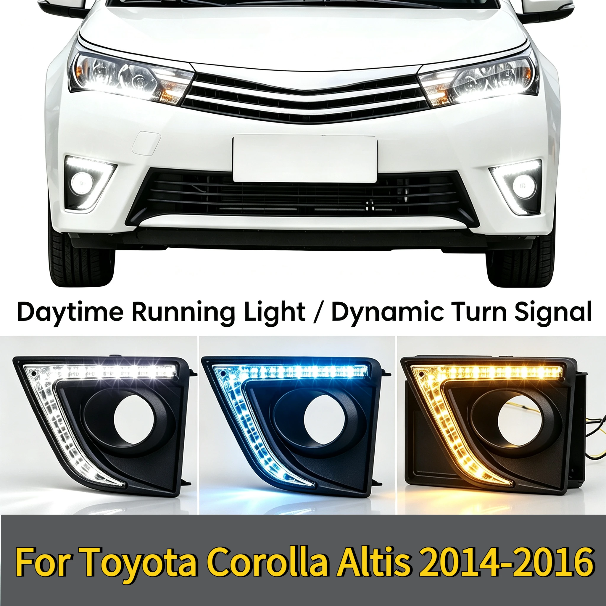 Led Daytime Running Light Dymanic Turn Signal Front Fog Lamp For Toyota Corolla Altis 2014-2016 Exterior Accessories