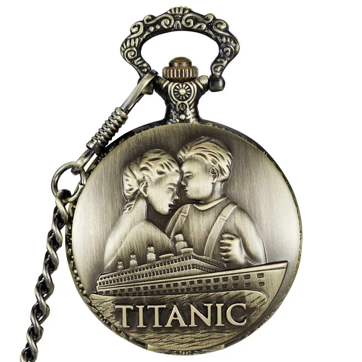 Antique Bronze Titanic Love Story Mechanical Pocket Watch Women Necklace Chain Rtero fob watches gifts