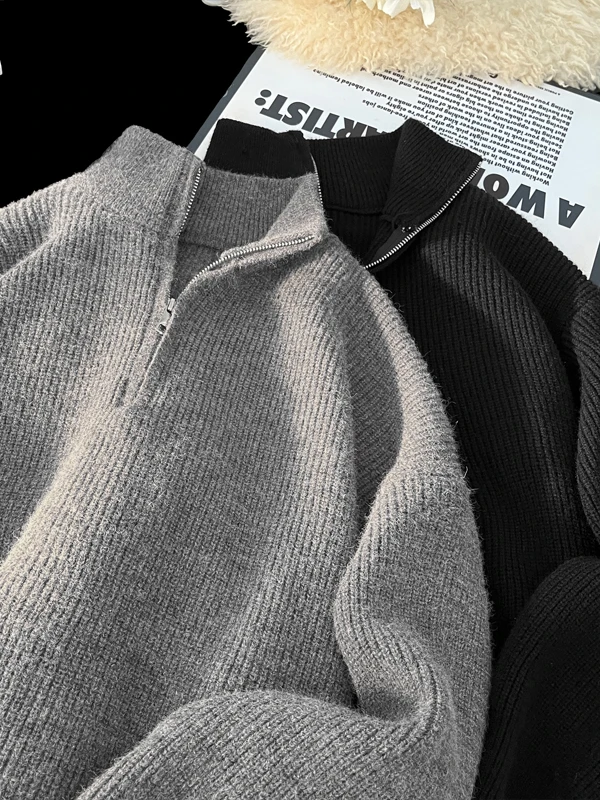 

Мужская вязаная кофта на молнии с воротником-стойкой, повседневная верхняя одежда для города, модный бренд, винтажный стиль, осенний сезон