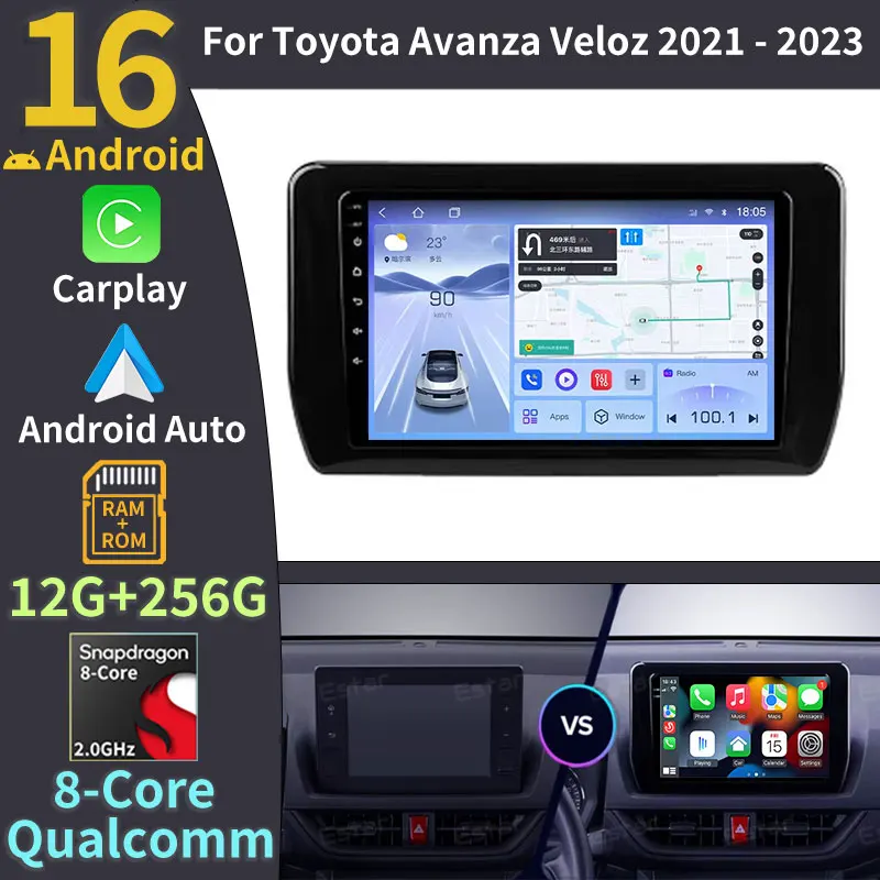 Radio para Auto Android 16 para Toyota Avanza Veloz 2021 2022 2023, Carplay Inalámbrico, Android Auto, Reproductor Multimedia de Video, Unidad Principal 2Din