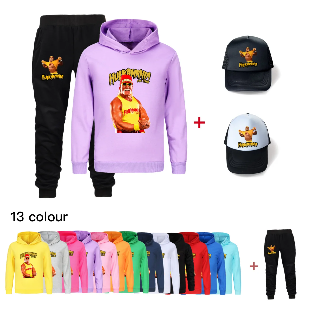 

Детский комплект одежды Халк Хоган, осенний спортивный костюм с капюшоном для мальчиков и девочек, футболка с капюшоном, детский свитшот + шляпа 4919