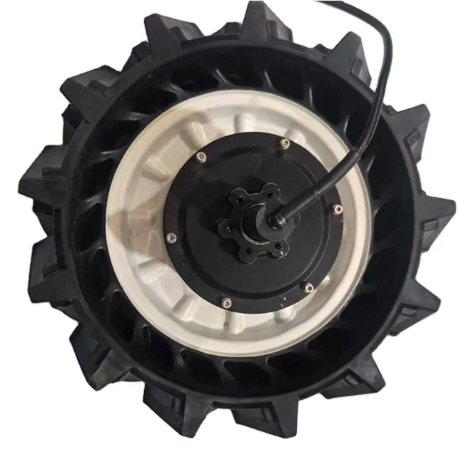 High-torque, low-speed 16-inch electric motor with solid tractor tires for agricultural robots