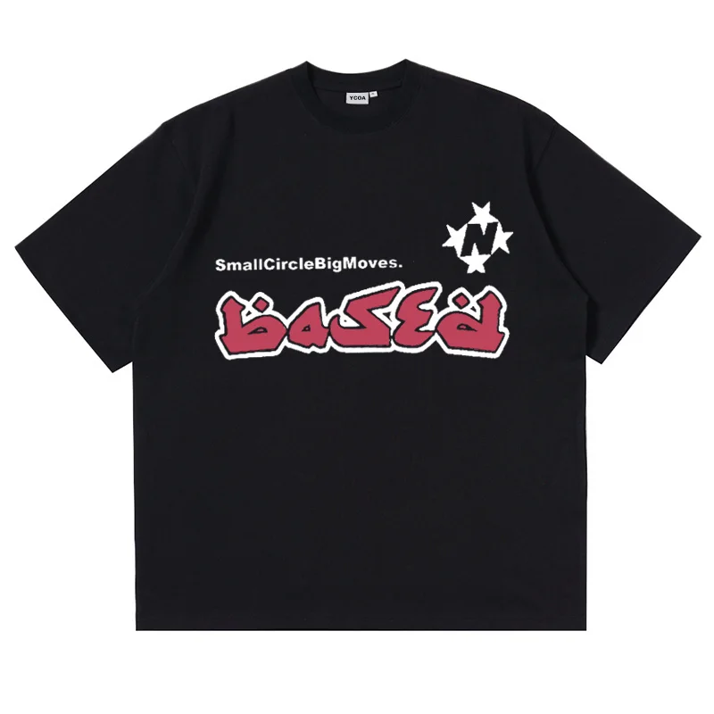 Men\'s T-Shirt Oversized Cotton Letter Short Sleeve Tee Summer Harajuku Y2k Tops Streetwear Graphic Vintage Aesthetic Clothing