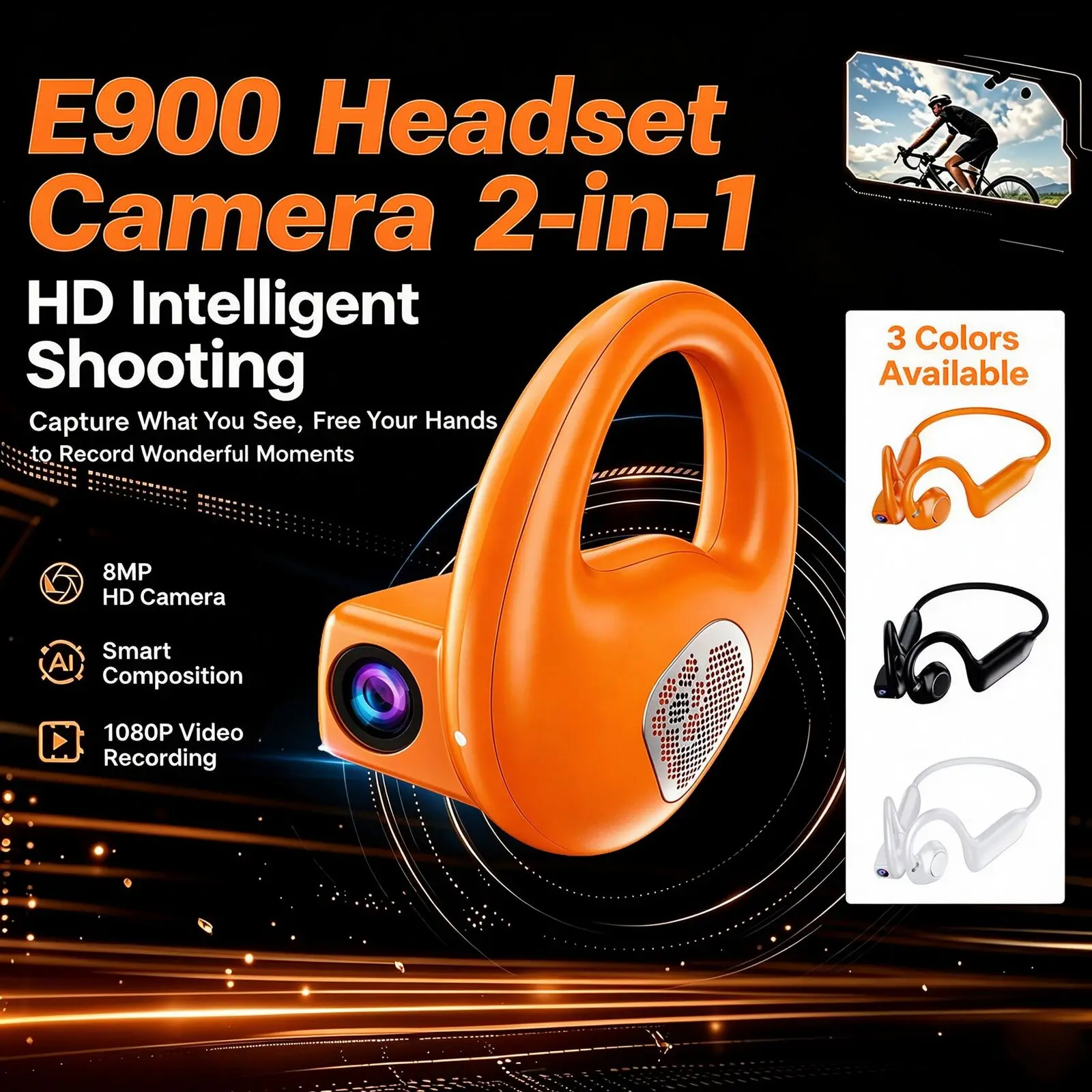 Ear Hook Camera Headphones With 8MP Sony Camera 1080P Video Recording EIS Anti Shake BT5.4 WIFI Transmission ENC Noise Reduction