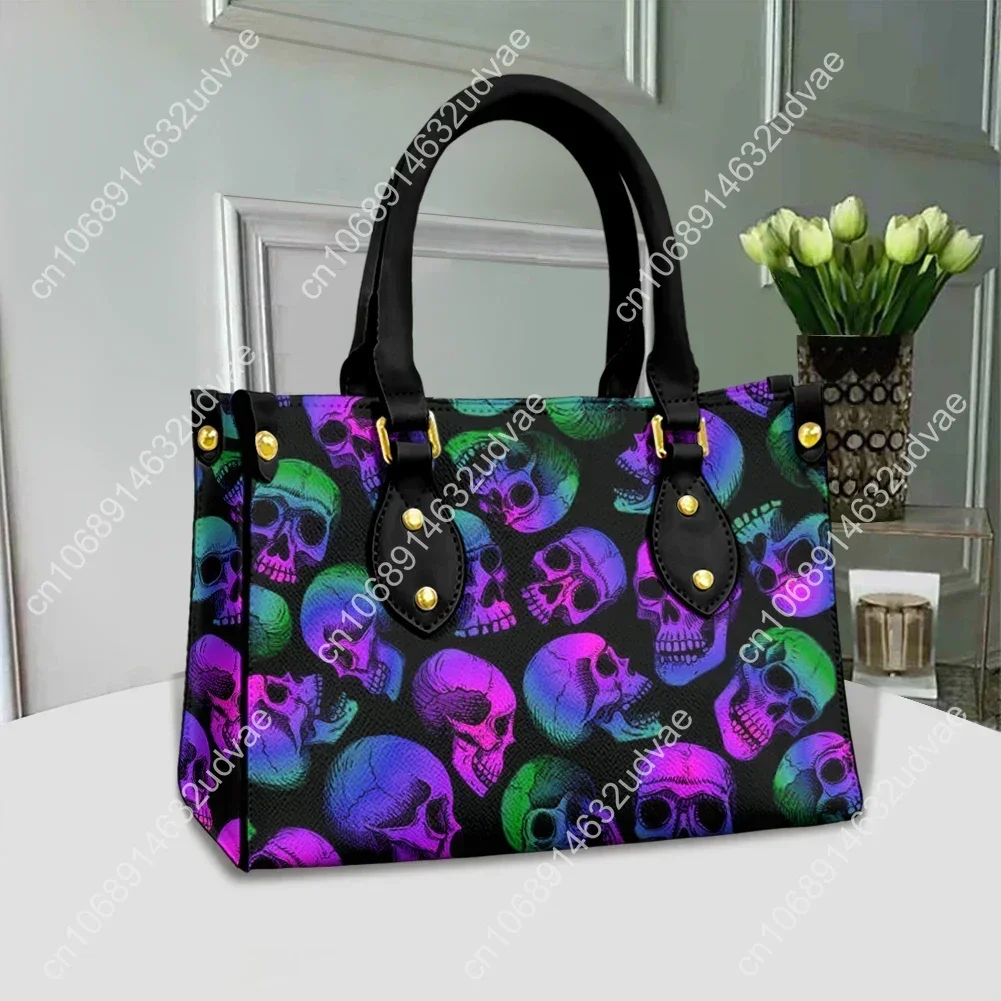 Cywgift Vintage Gradient Skull Pattern Women Casual Handbag Fashion Pu Leather Casual Shoulder Bags for Ladies bolsas 2022