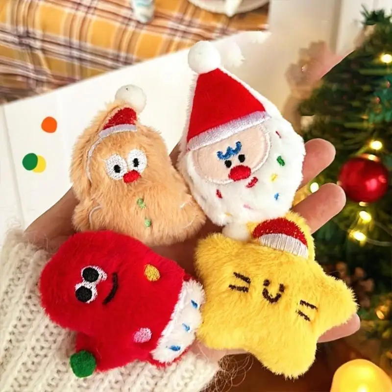 

L5YA Plush Brooch Pin Christmas Theme Cartoon Brooch Soft and Lovely Padded Brooche Pin for Holiday Gifting Bag Ornament