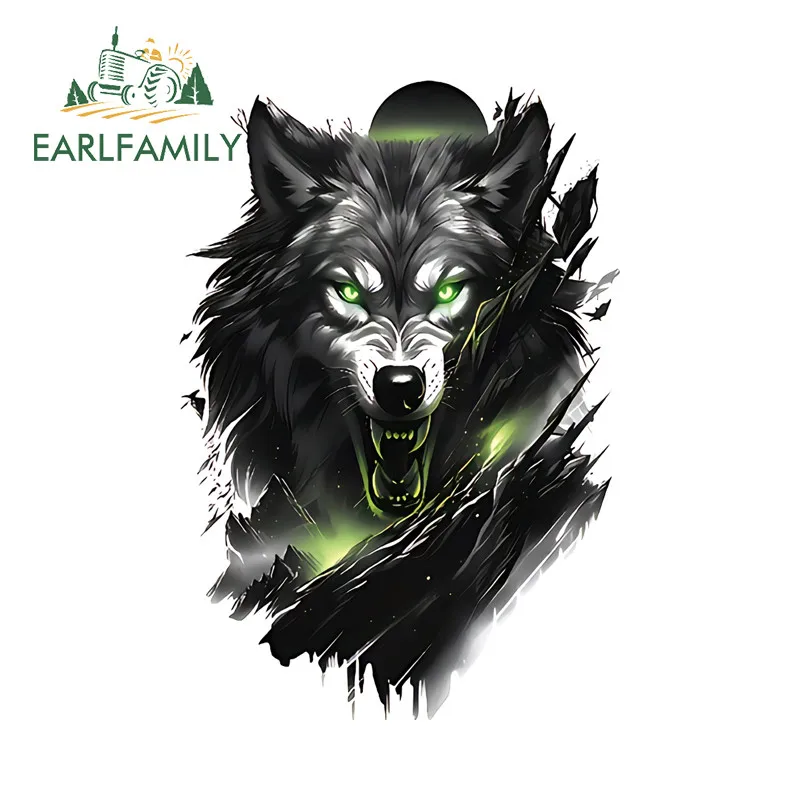 

EARLFAMILY Wolf Car Stickers Waterproof Laptop Motorcycle Windows Occlusion Scratch Decal Personality Waterproof Car Label Decor