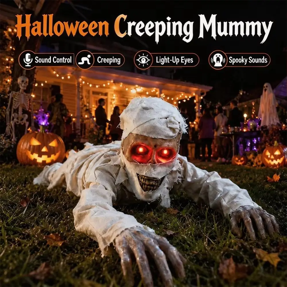 Glowing Red Eyes Halloween Crawling Ghost Sound Activated Realistic Skeleton Hands Yard Bloody Zombie Interactive Sound