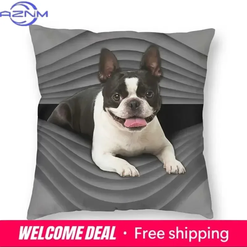 Boston Terrier Square Pillow Case Decoration Cute Puppy Cushion Cover Throw Pillow for Car Double-sided Printing