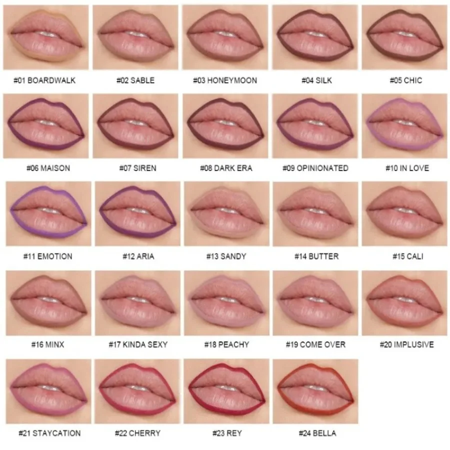 Delineador labial personalizado, 24 cores, à prova d'água, tubo preto, alta pigmentação, não manchado, de longa duração, suave, maquiagem em massa