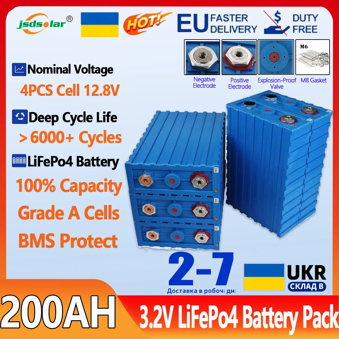 

Новый аккумулятор Lifepo4 емкостью 200 Ач LEADESS 3,2 В, литий-железо-фосфатные призматические элементы класса A для солнечной фотоэлектрической системы, без налогов