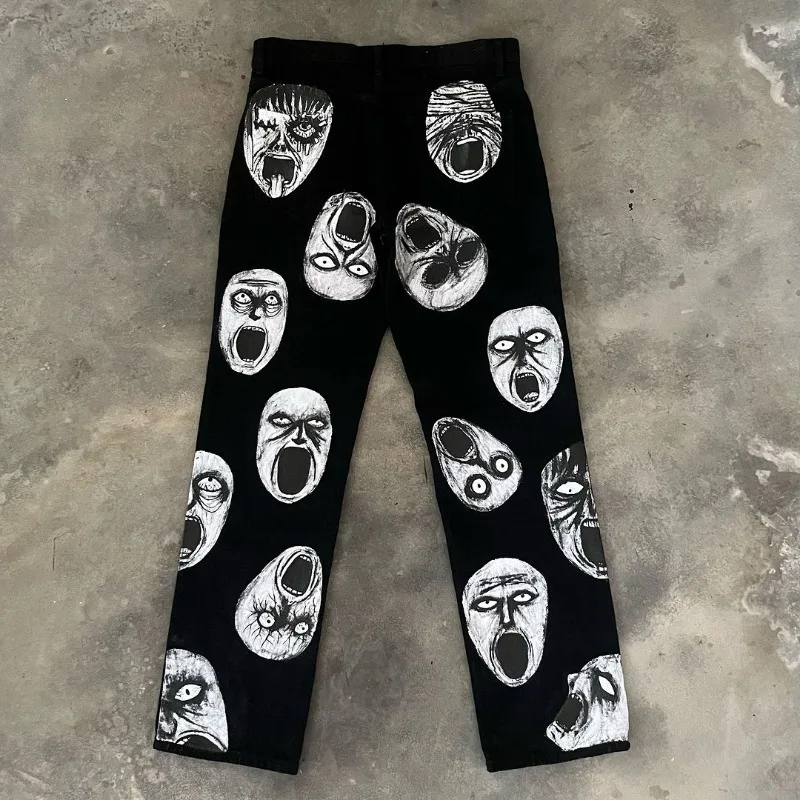 Jeans rétro taille haute pour hommes et femmes, pantalons longueur au sol, style sombre, streetwear hip-hop, streetwear, Harajuku ChimBrand, Y2k