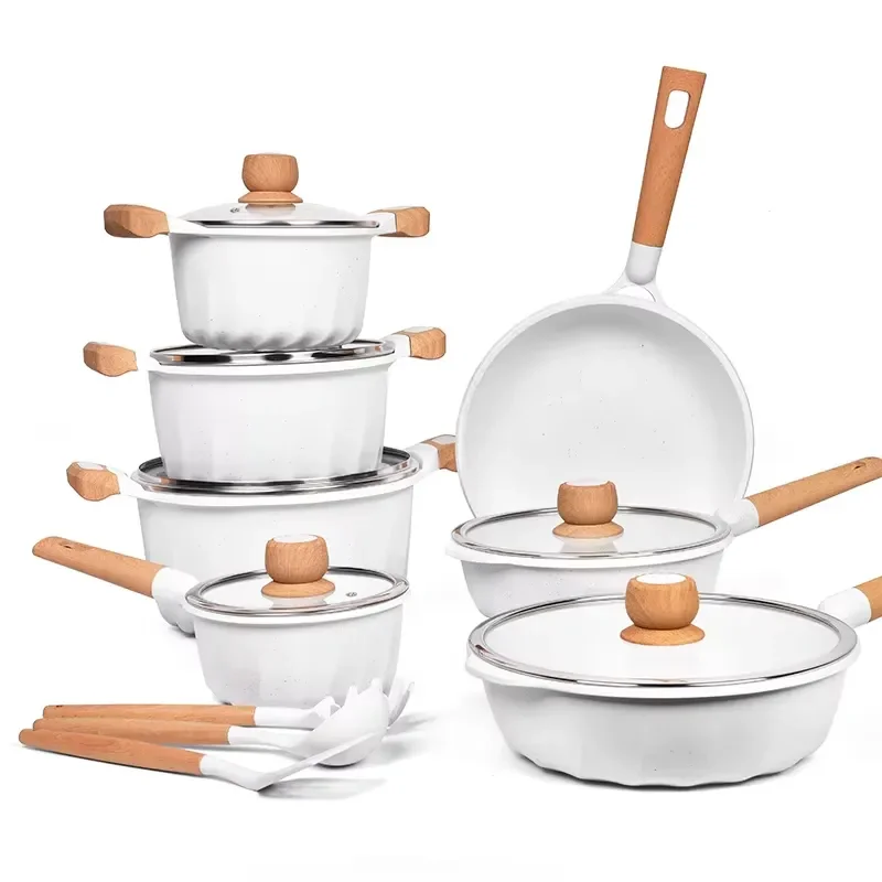 

【CHIMU HOME】 for Cooklover Hot Selling Modern Coffee Black Pink 10-Piece Die Cast Aluminum Non-Stick Cookware Set with