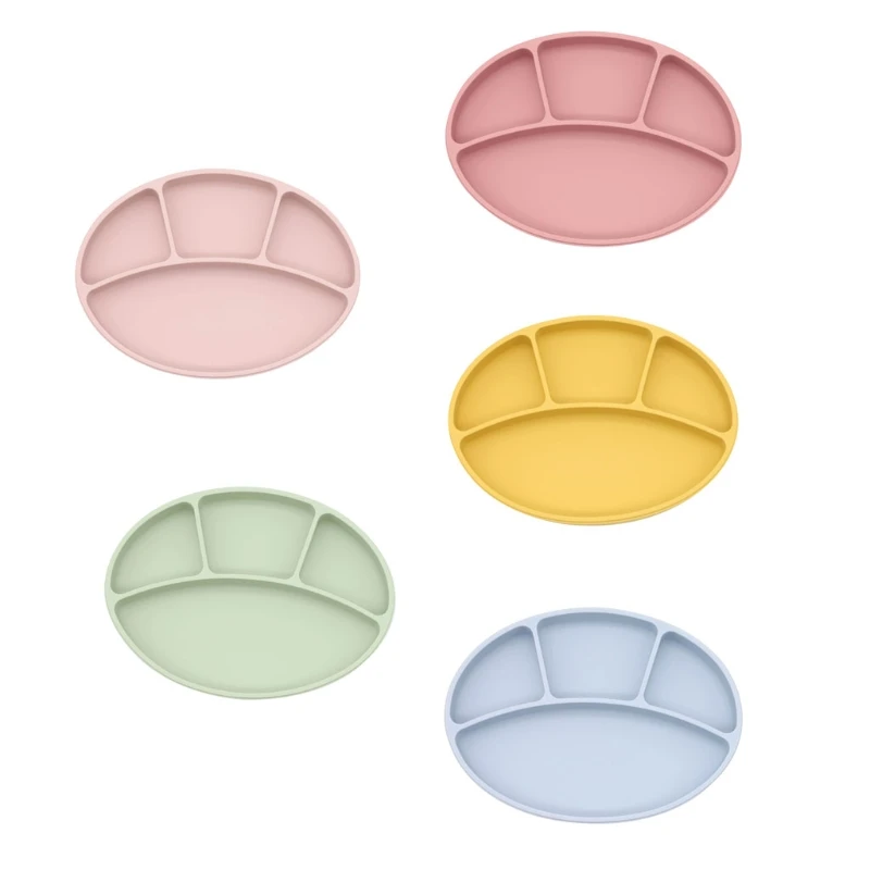 

Baby Suction Cup Bowl Divided Dinner Plate Infants Learning Feeding Dish Non-toxic Silicone Solid Color Bowl for