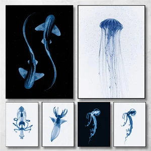 Retro ve Minimalist, Sanat, Poster, Resim, Tuval, Baskılar, Duvar, Hayvan, Deniz, Siyanea, Denizanası, Dev kalamar, Oturma Odası Resimleri, Ev Dekorasyonu 8 ana satış tablosu tubarao-no. 4