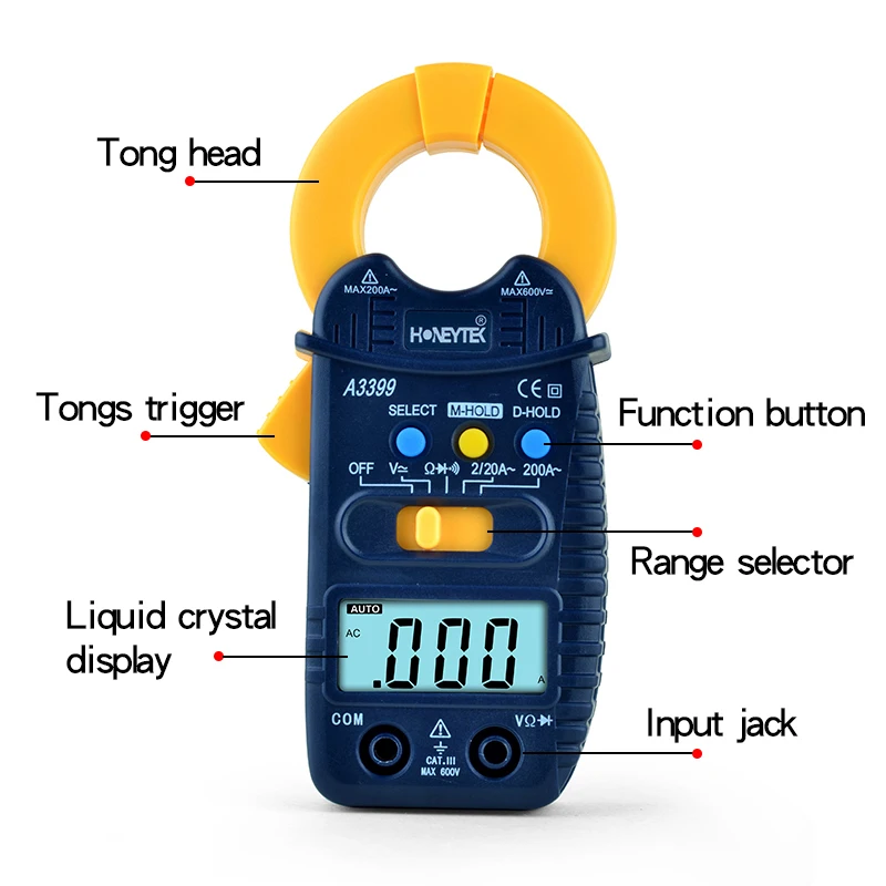 Pocket Mini Digital Clamp Multimeter Tester Meter 2A~200A Current AC DC Voltage 600V Resistance Detectio A3399 Bag Optional