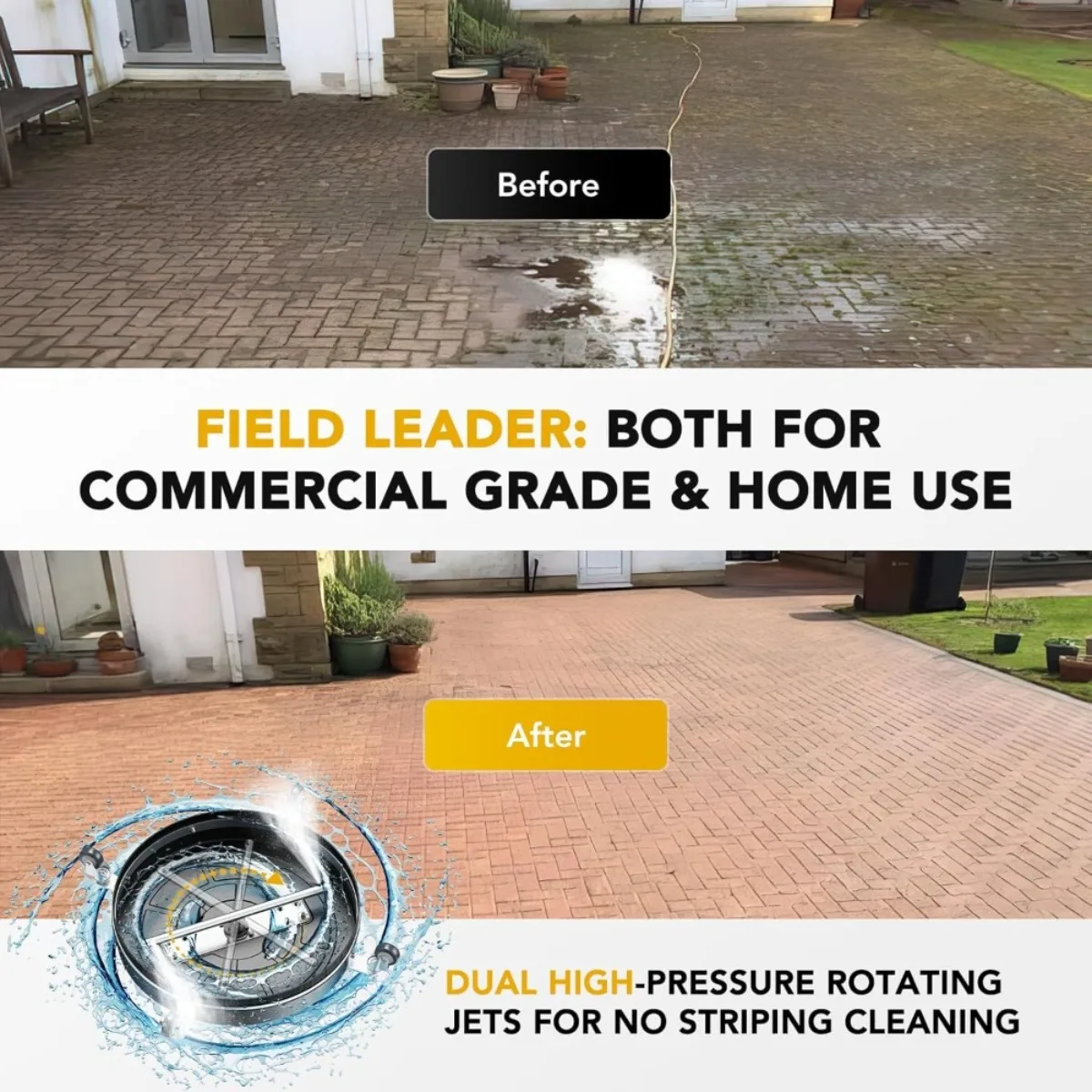 منظف أسطح عالي التحمل مقاس 24 بوصة EP003، 4000 رطل لكل بوصة مربعة من الفولاذ المقاوم للصدأ للخرسانة والرصيف، مع مقابض رش مزدوجة