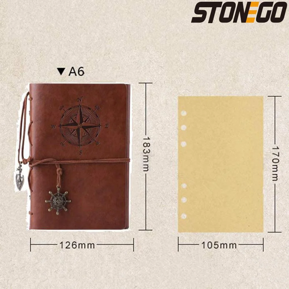 STONEGO Spiral Notebook Retro Diary Antique Pirate Anchor PU Leather Notebook A6 Replaceable Stationery Gift Travel Journal