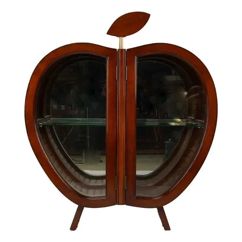 Apple-shaped solid wood wine cabinet, living room double door creative ornament display side cabinet