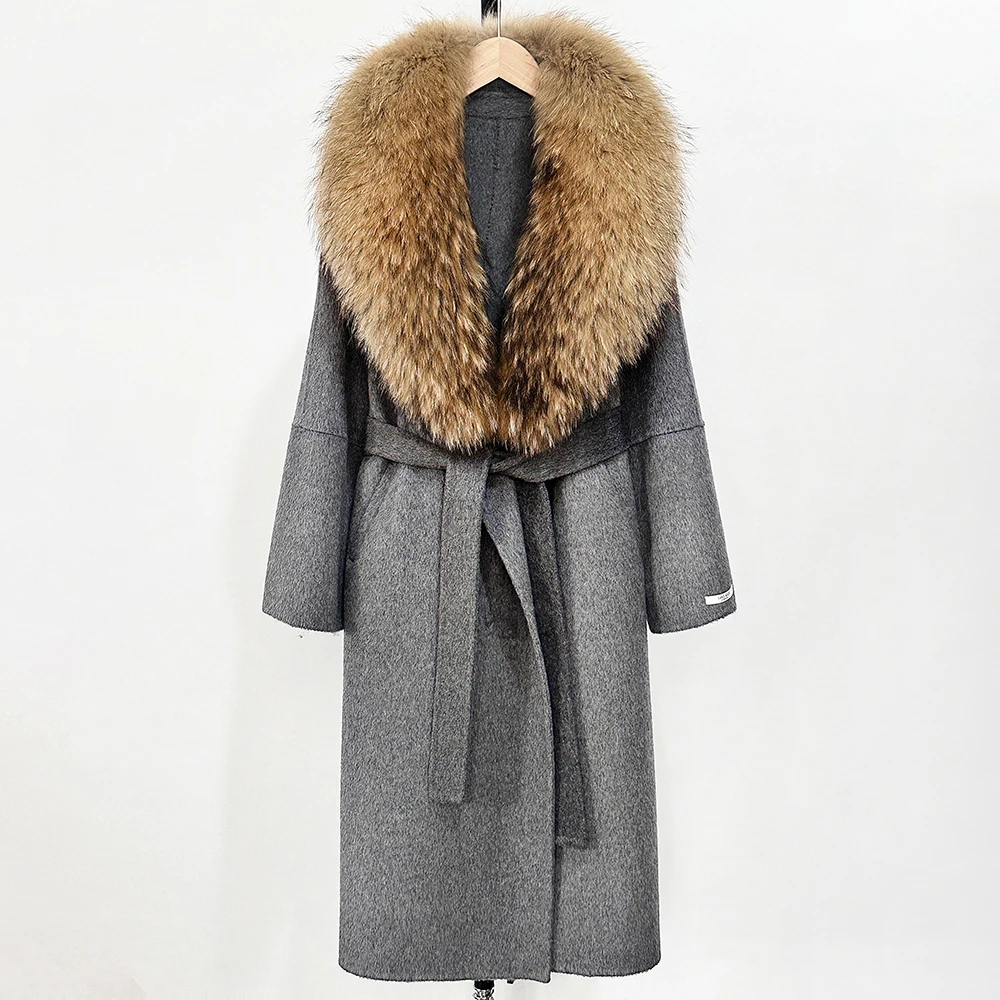 الواقع سترة الفراء النساء الخريف ملابس علوية الإناث سترة صوفية جديدة موضة معطف الصوف الدافئ الربيع طويل كبير الثعلب الفراء الأصفاد