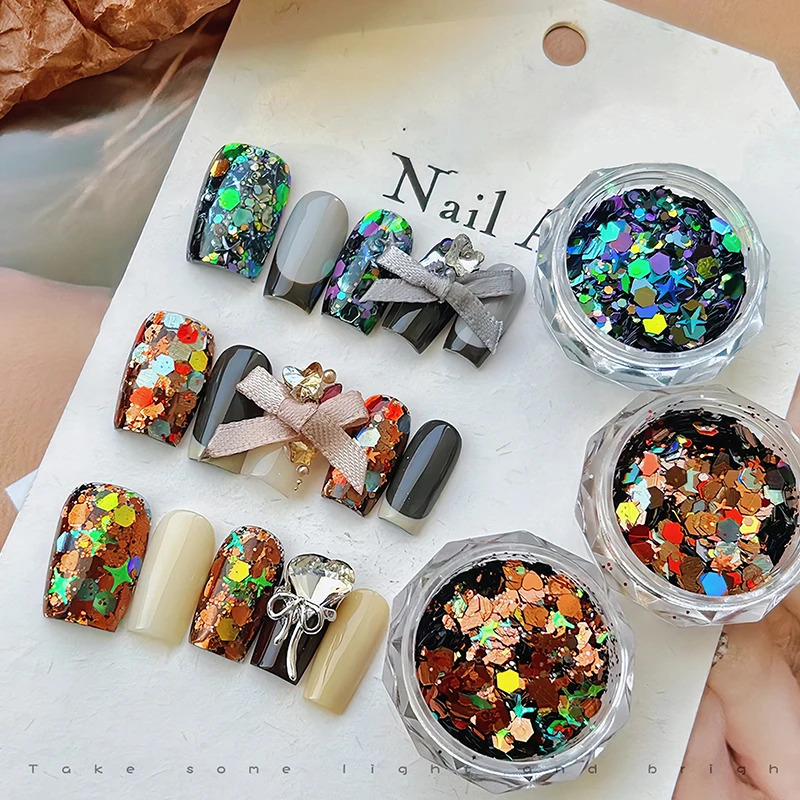 10 Boxes Nail Art Rhinestones Decorations Polygon Laser Shiny Flash Powder Nail Stickers Beauty Accessories